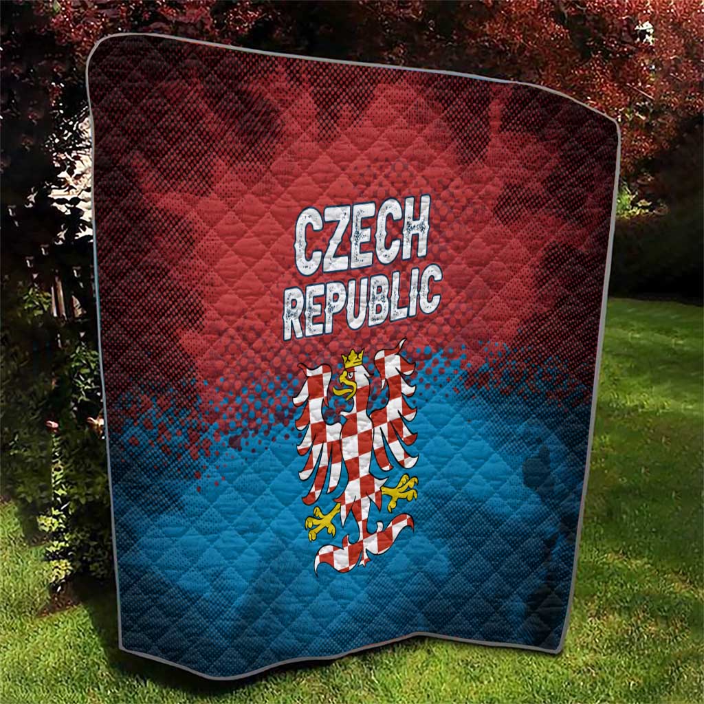 Czech Republic Quilt with Blue Red Gradient Design and National Coat of Arms - Wonder Print Shop