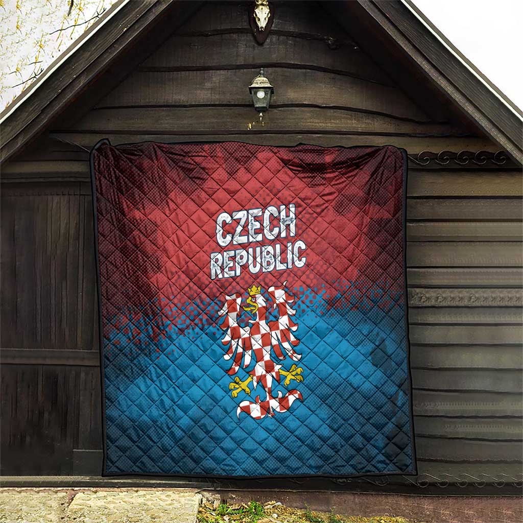 Czech Republic Quilt with Blue Red Gradient Design and National Coat of Arms - Wonder Print Shop
