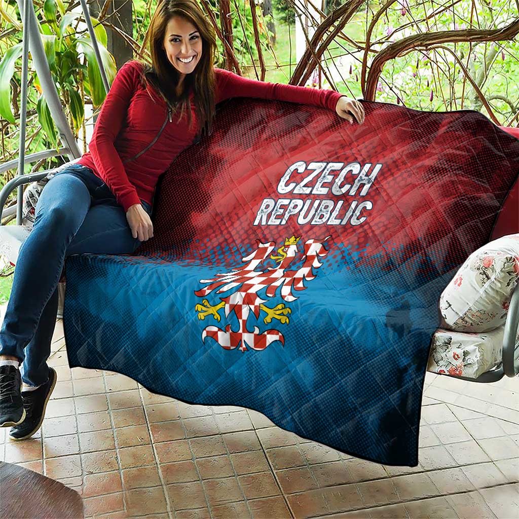 Czech Republic Quilt with Blue Red Gradient Design and National Coat of Arms - Wonder Print Shop