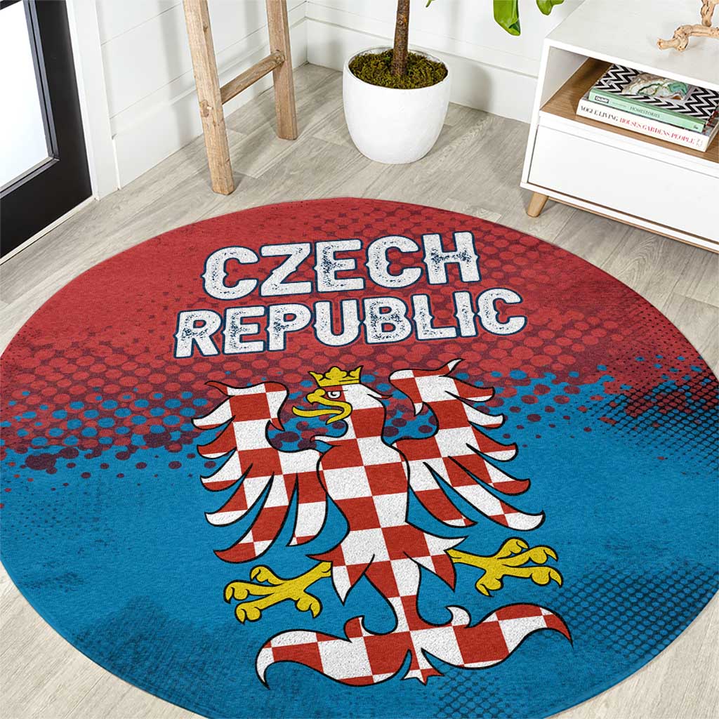Czech Republic Round Carpet with Blue Red Gradient Design and National Coat of Arms - Wonder Print Shop