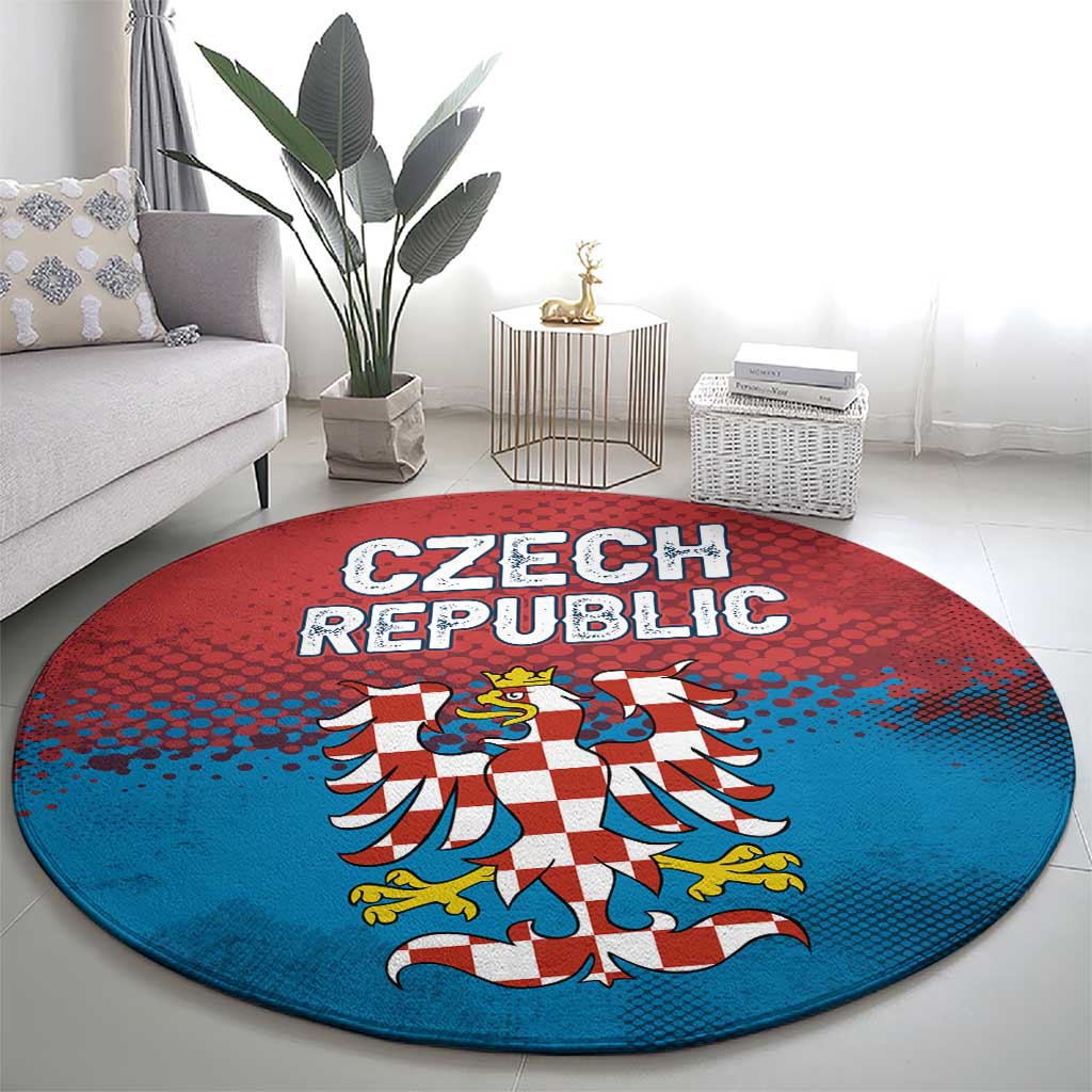 Czech Republic Round Carpet with Blue Red Gradient Design and National Coat of Arms - Wonder Print Shop