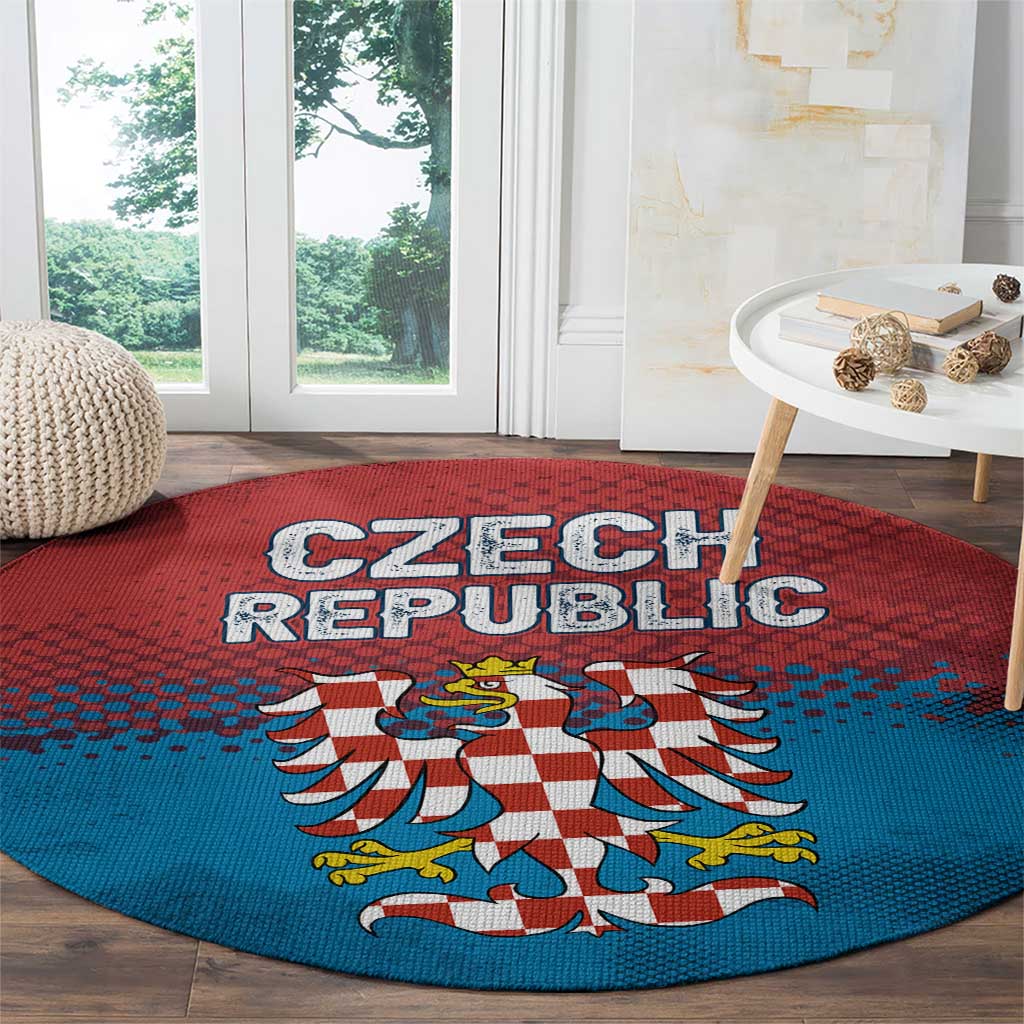 Czech Republic Round Carpet with Blue Red Gradient Design and National Coat of Arms - Wonder Print Shop