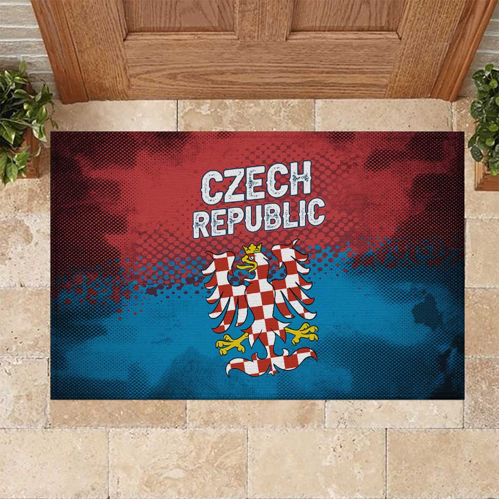 Czech Republic Rubber Doormat with Blue Red Gradient Design and National Coat of Arms - Wonder Print Shop