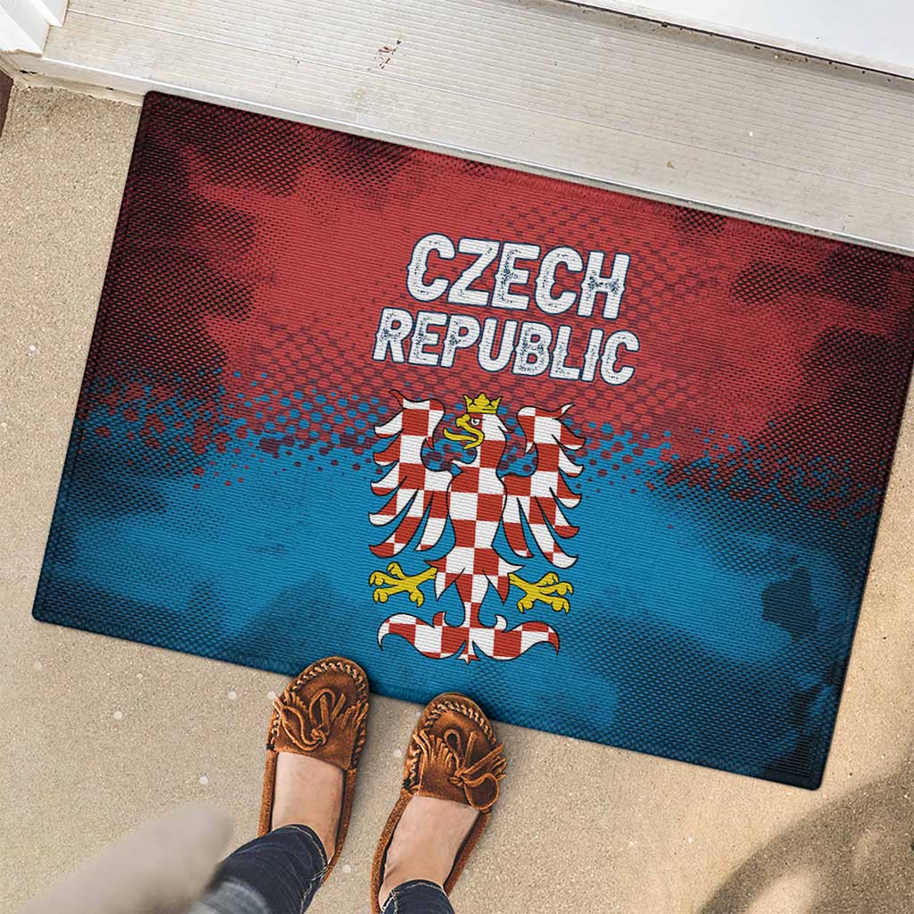 Czech Republic Rubber Doormat with Blue Red Gradient Design and National Coat of Arms - Wonder Print Shop