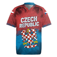 Czech Republic Rugby Jersey with Blue Red Gradient Design and National Coat of Arms - Wonder Print Shop