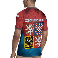 Czech Republic Rugby Jersey with Blue Red Gradient Design and National Coat of Arms - Wonder Print Shop