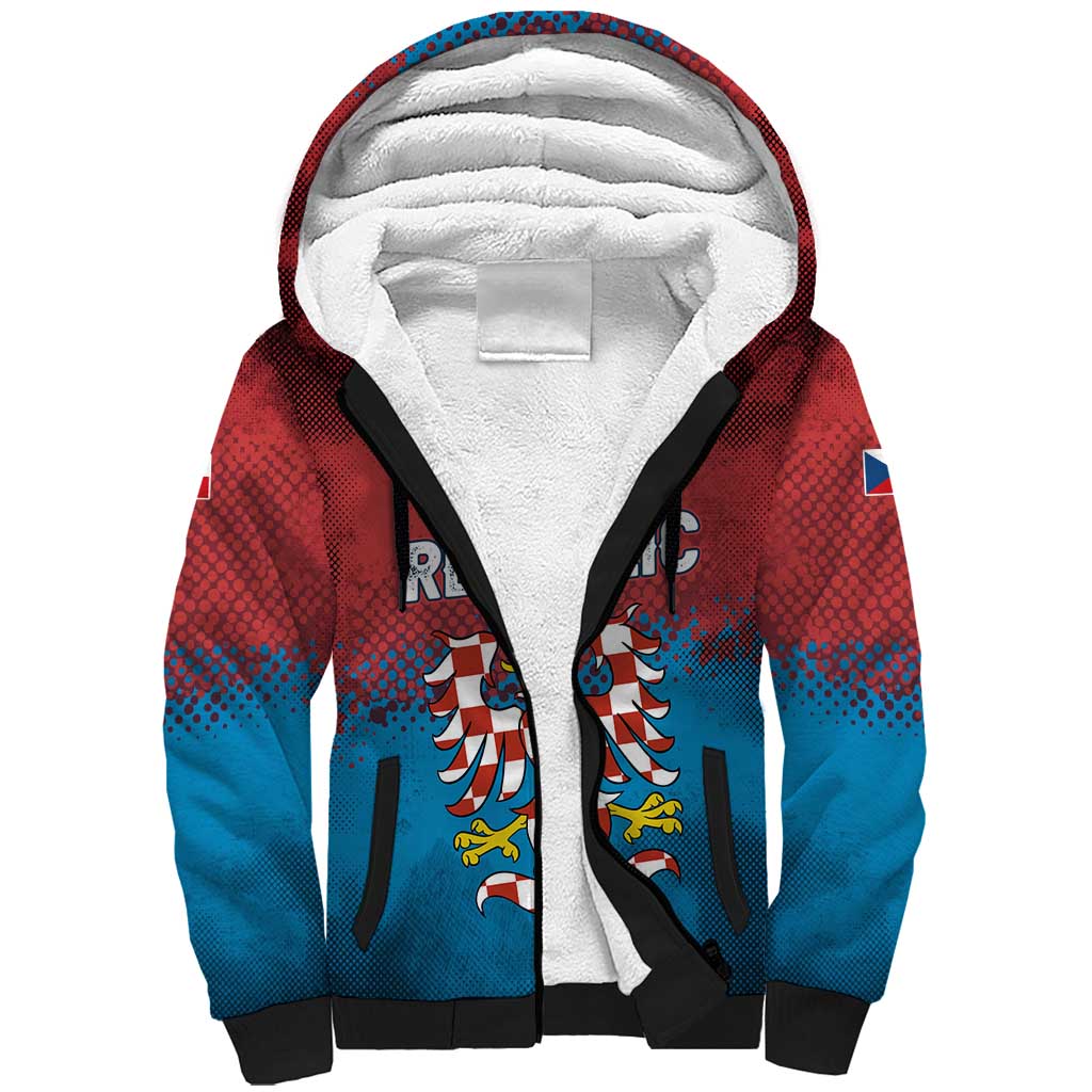 Czech Republic Sherpa Hoodie with Blue Red Gradient Design and National Coat of Arms - Wonder Print Shop