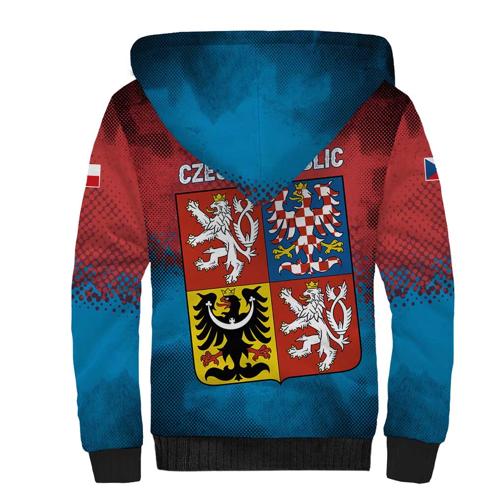 Czech Republic Sherpa Hoodie with Blue Red Gradient Design and National Coat of Arms - Wonder Print Shop