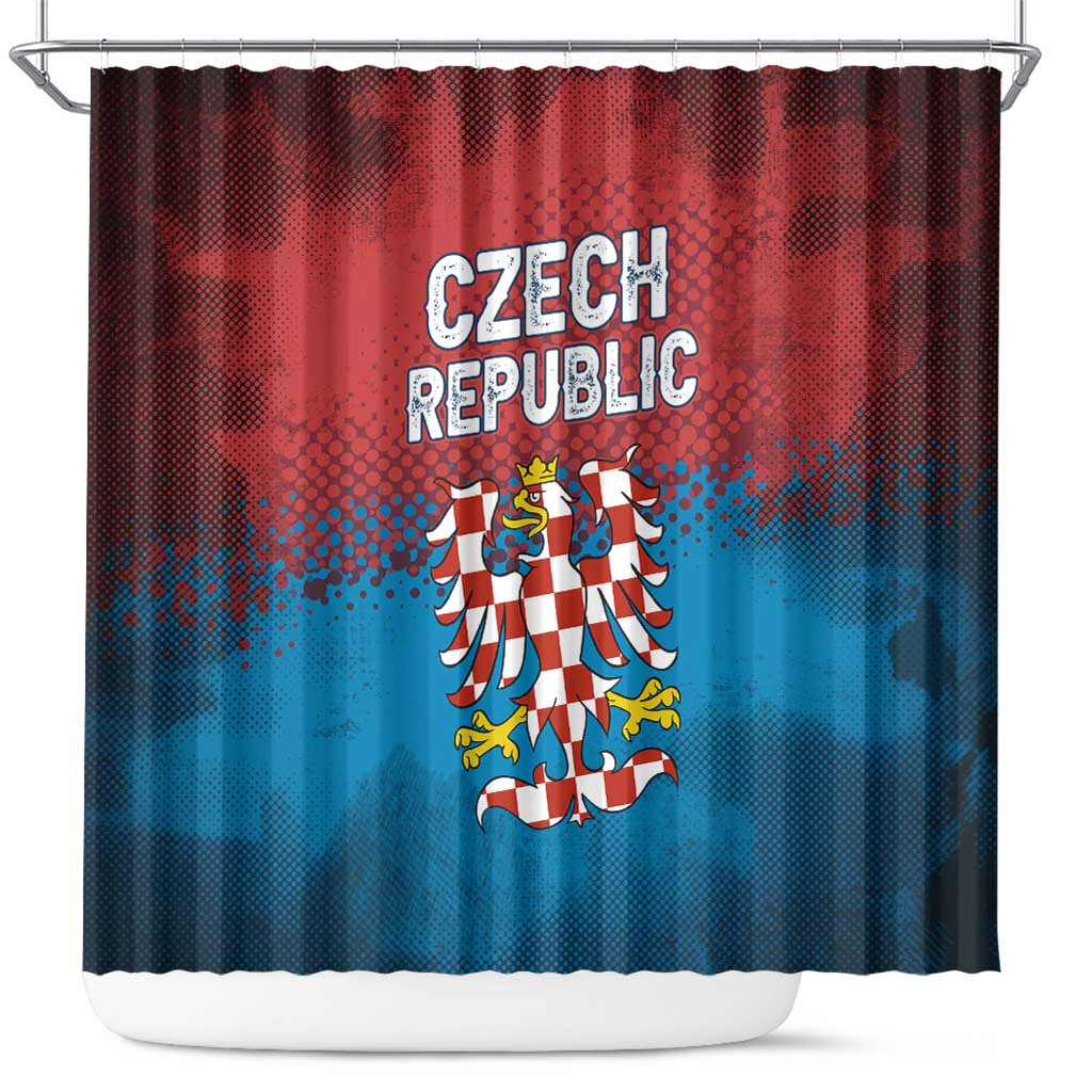 Czech Republic Shower Curtain with Blue Red Gradient Design and National Coat of Arms - Wonder Print Shop