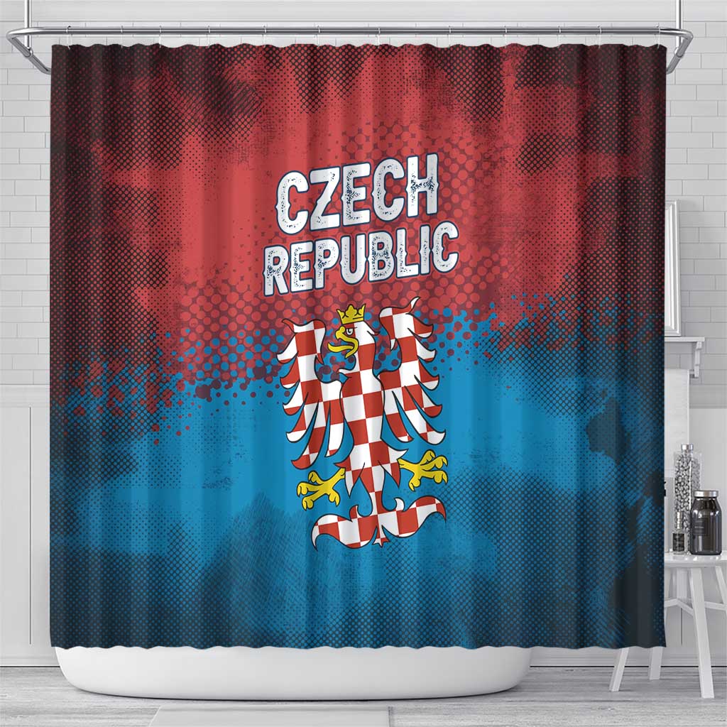 Czech Republic Shower Curtain with Blue Red Gradient Design and National Coat of Arms - Wonder Print Shop