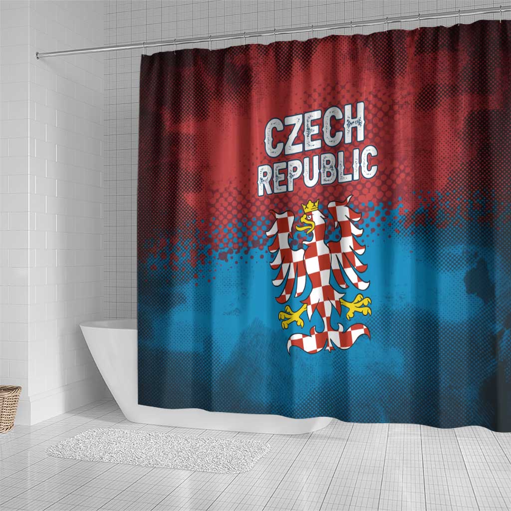 Czech Republic Shower Curtain with Blue Red Gradient Design and National Coat of Arms - Wonder Print Shop