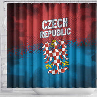 Czech Republic Shower Curtain with Blue Red Gradient Design and National Coat of Arms - Wonder Print Shop