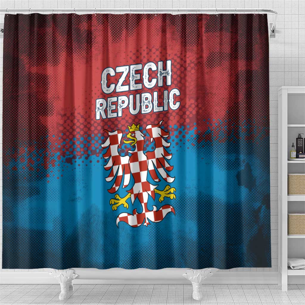 Czech Republic Shower Curtain with Blue Red Gradient Design and National Coat of Arms - Wonder Print Shop