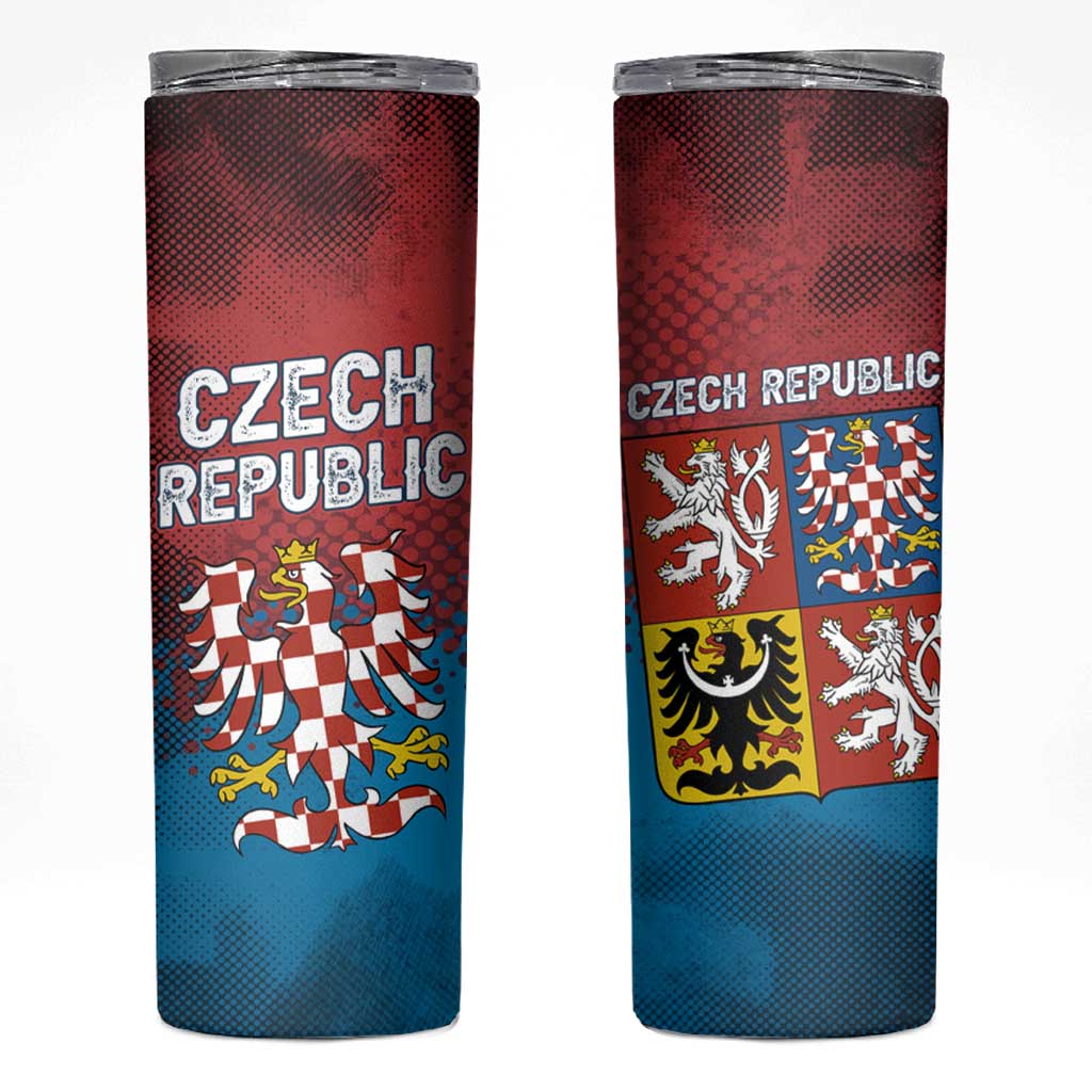 Czech Republic Skinny Tumbler with Blue Red Gradient Design and National Coat of Arms - Wonder Print Shop