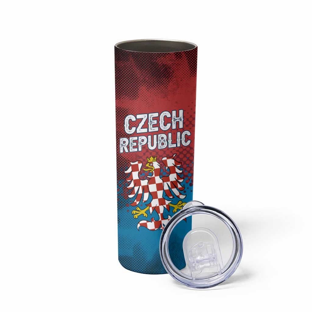 Czech Republic Skinny Tumbler with Blue Red Gradient Design and National Coat of Arms - Wonder Print Shop