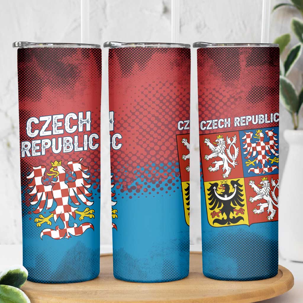 Czech Republic Skinny Tumbler with Blue Red Gradient Design and National Coat of Arms - Wonder Print Shop