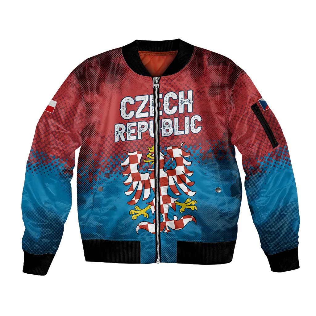 Czech Republic Sleeve Zip Bomber Jacket with Blue Red Gradient Design and National Coat of Arms - Wonder Print Shop