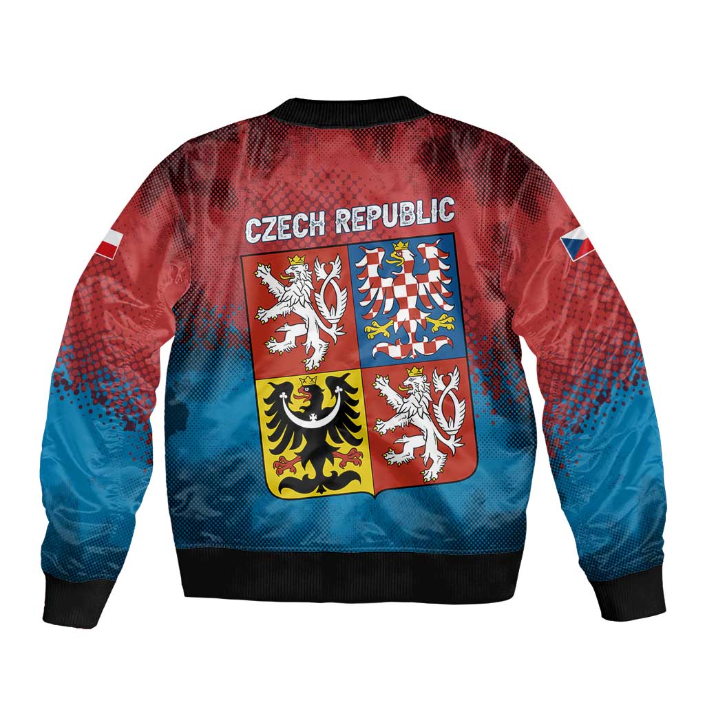 Czech Republic Sleeve Zip Bomber Jacket with Blue Red Gradient Design and National Coat of Arms - Wonder Print Shop