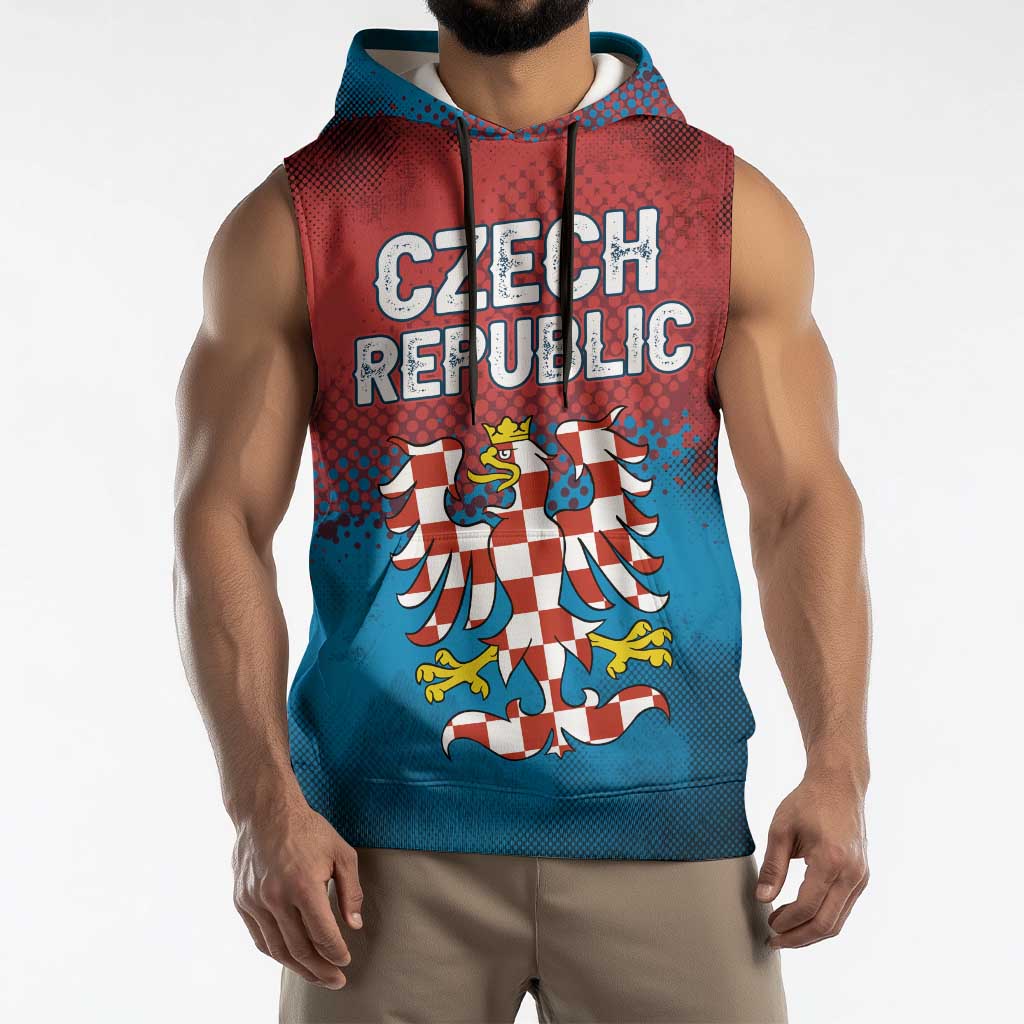Czech Republic Sleeveless Hoodie with Blue Red Gradient Design and National Coat of Arms - Wonder Print Shop