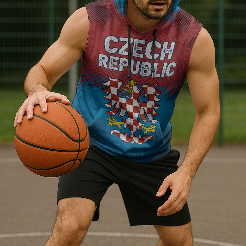 Czech Republic Sleeveless Hoodie with Blue Red Gradient Design and National Coat of Arms - Wonder Print Shop