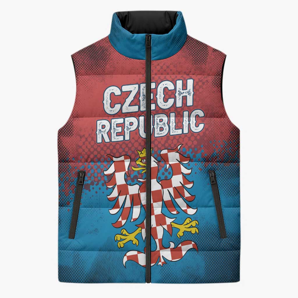 Czech Republic Sleeveless Puffer Jacket with Blue Red Gradient Design and National Coat of Arms - Wonder Print Shop