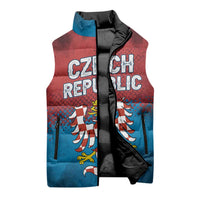 Czech Republic Sleeveless Puffer Jacket with Blue Red Gradient Design and National Coat of Arms - Wonder Print Shop