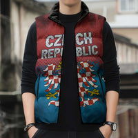 Czech Republic Sleeveless Puffer Jacket with Blue Red Gradient Design and National Coat of Arms - Wonder Print Shop