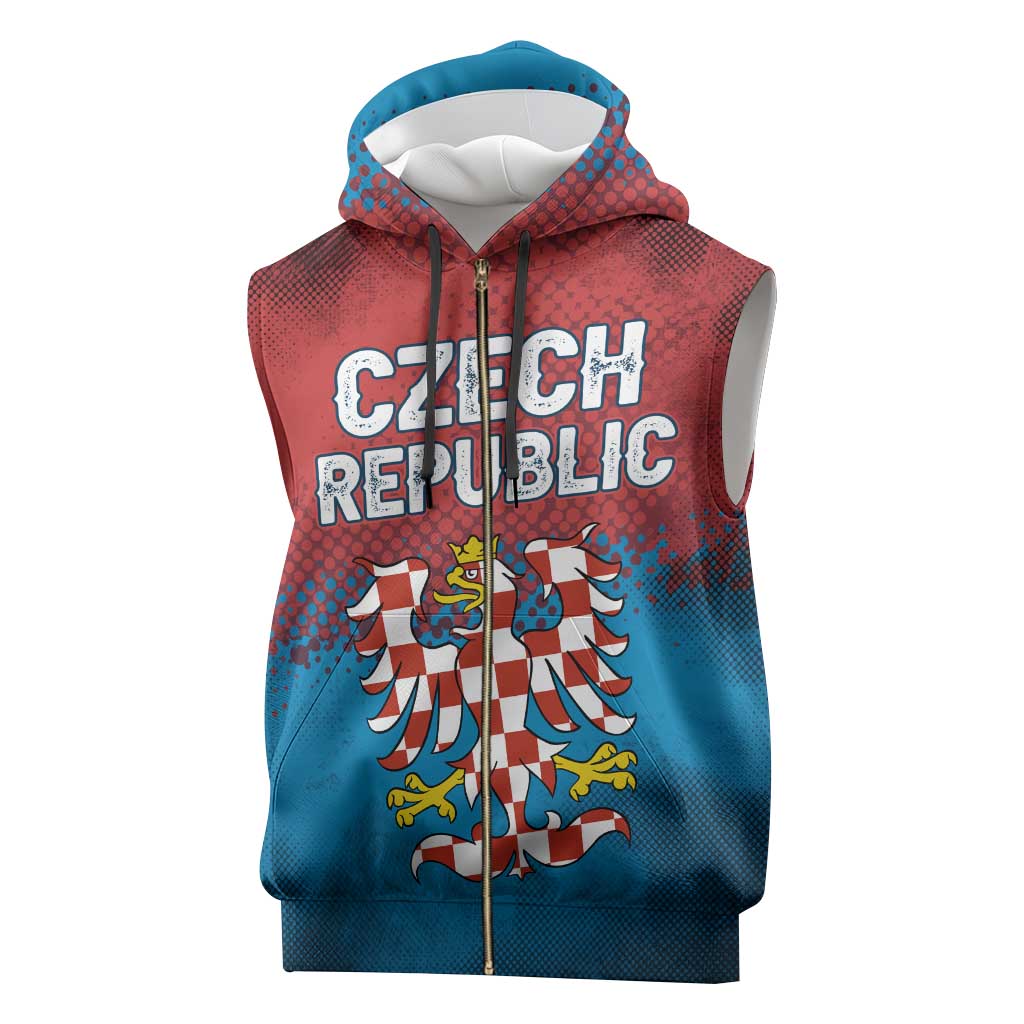 Czech Republic Sleeveless Zip Hoodie with Blue Red Gradient Design and National Coat of Arms - Wonder Print Shop