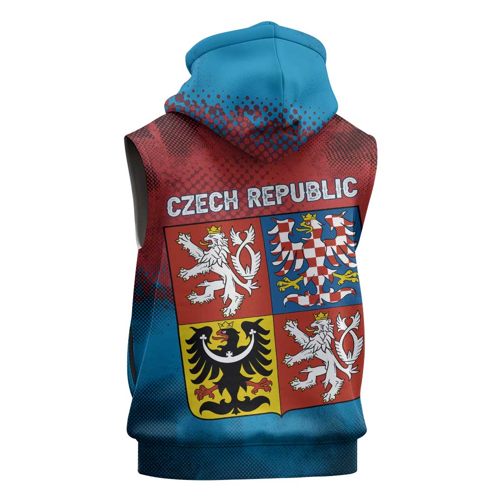 Czech Republic Sleeveless Zip Hoodie with Blue Red Gradient Design and National Coat of Arms - Wonder Print Shop