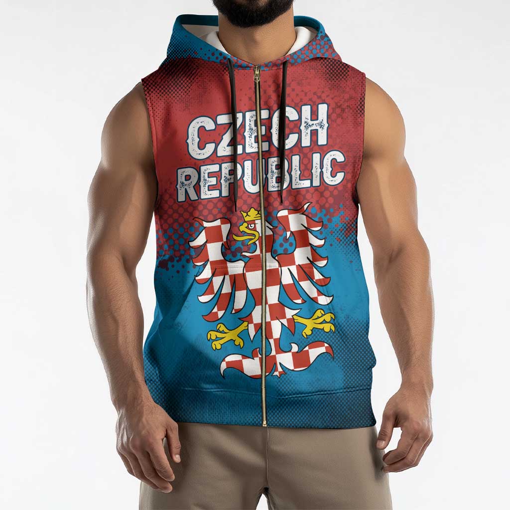 Czech Republic Sleeveless Zip Hoodie with Blue Red Gradient Design and National Coat of Arms - Wonder Print Shop