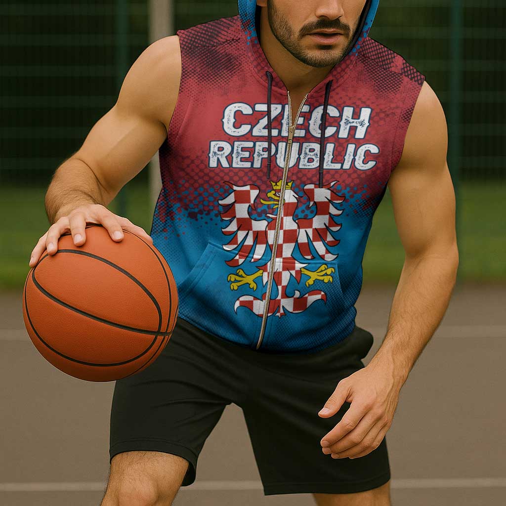Czech Republic Sleeveless Zip Hoodie with Blue Red Gradient Design and National Coat of Arms - Wonder Print Shop