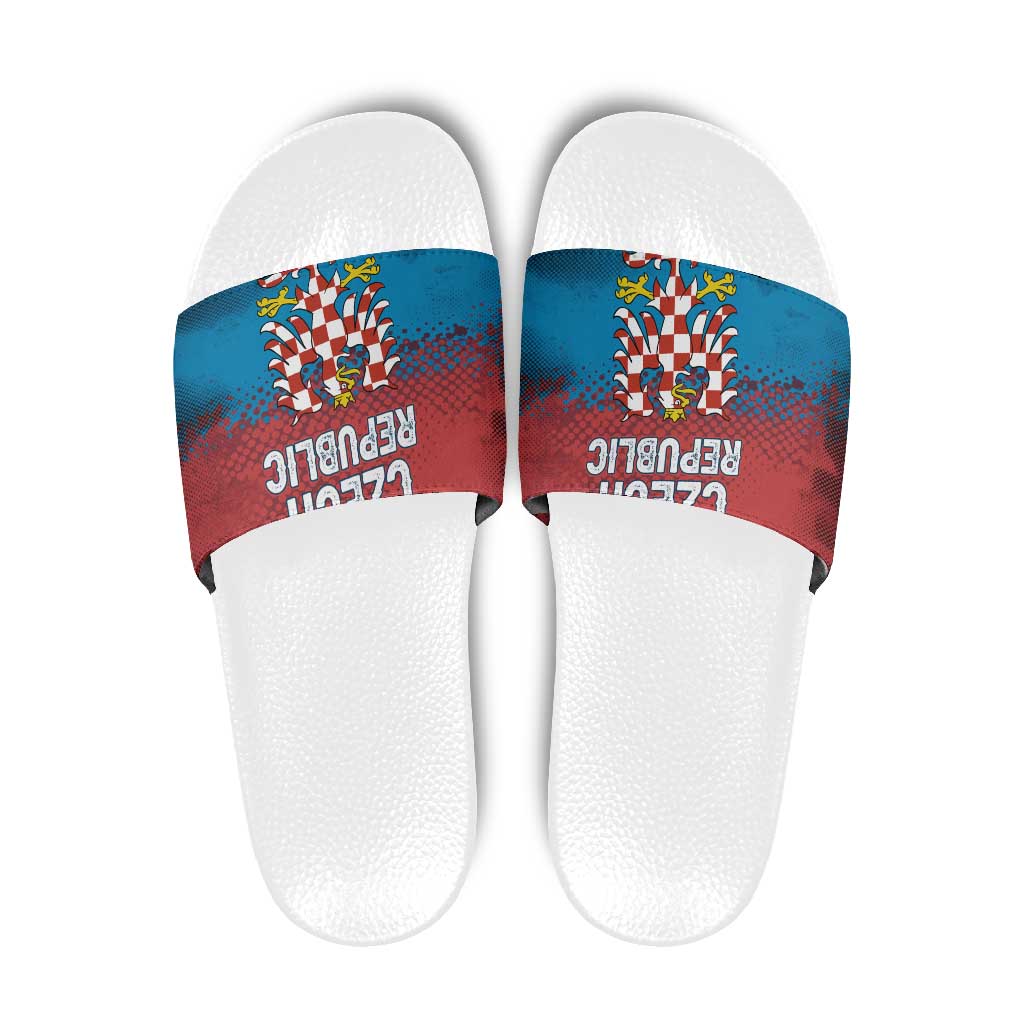 Czech Republic Slide Sandals with Blue Red Gradient Design and National Coat of Arms - Wonder Print Shop