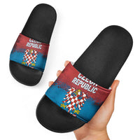 Czech Republic Slide Sandals with Blue Red Gradient Design and National Coat of Arms - Wonder Print Shop