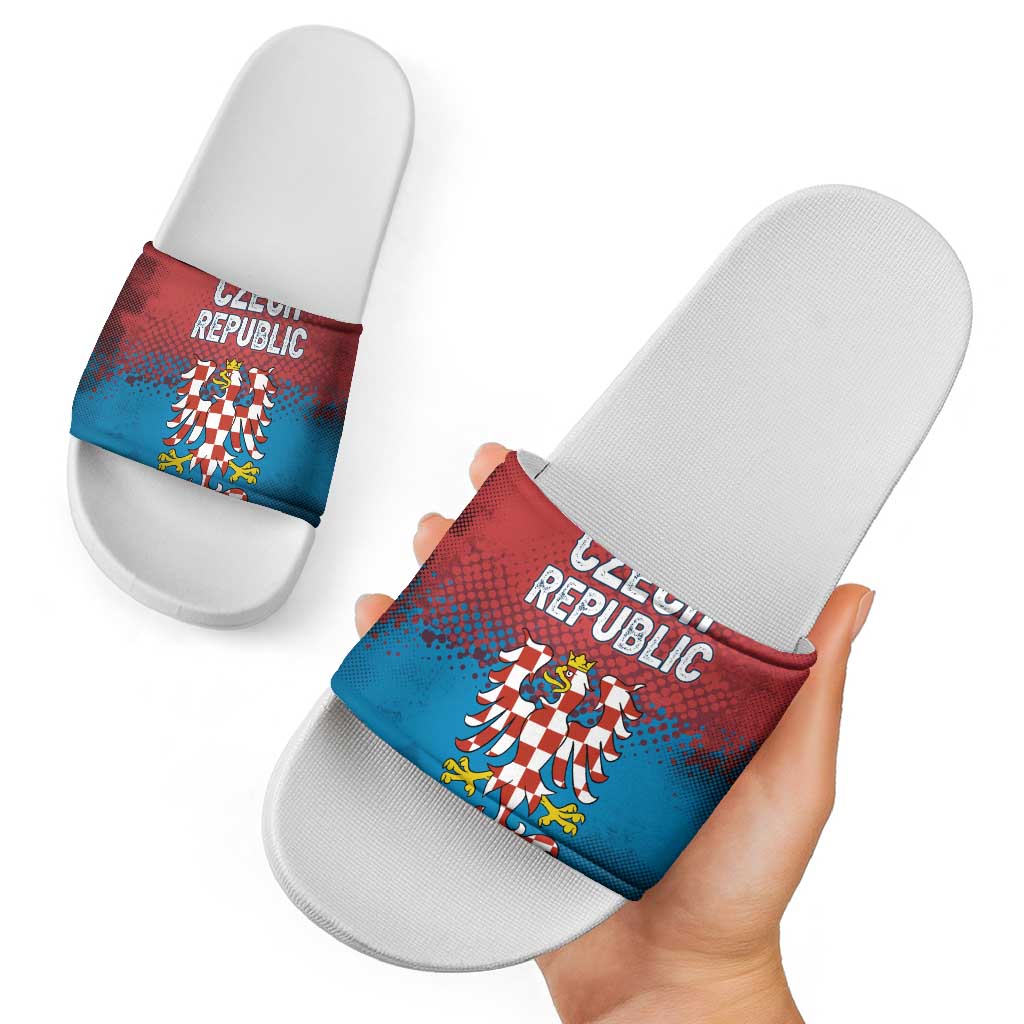 Czech Republic Slide Sandals with Blue Red Gradient Design and National Coat of Arms - Wonder Print Shop