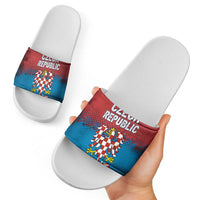 Czech Republic Slide Sandals with Blue Red Gradient Design and National Coat of Arms - Wonder Print Shop