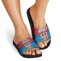 Czech Republic Slide Sandals with Blue Red Gradient Design and National Coat of Arms - Wonder Print Shop