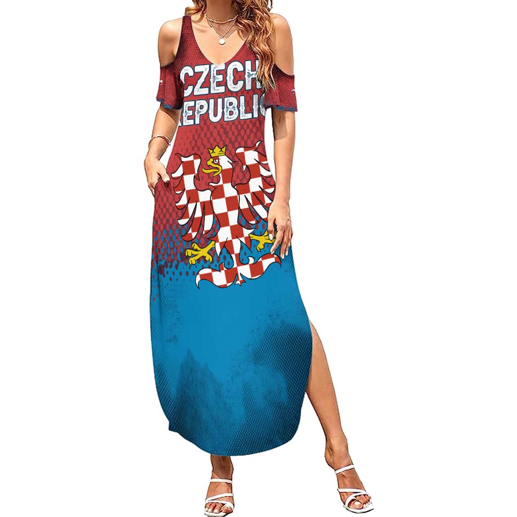 Czech Republic Summer Maxi Dress with Blue Red Gradient Design and National Coat of Arms - Wonder Print Shop