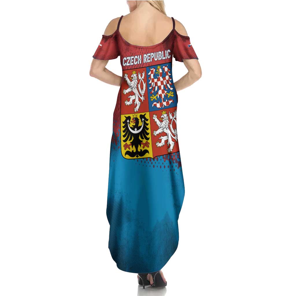 Czech Republic Summer Maxi Dress with Blue Red Gradient Design and National Coat of Arms - Wonder Print Shop