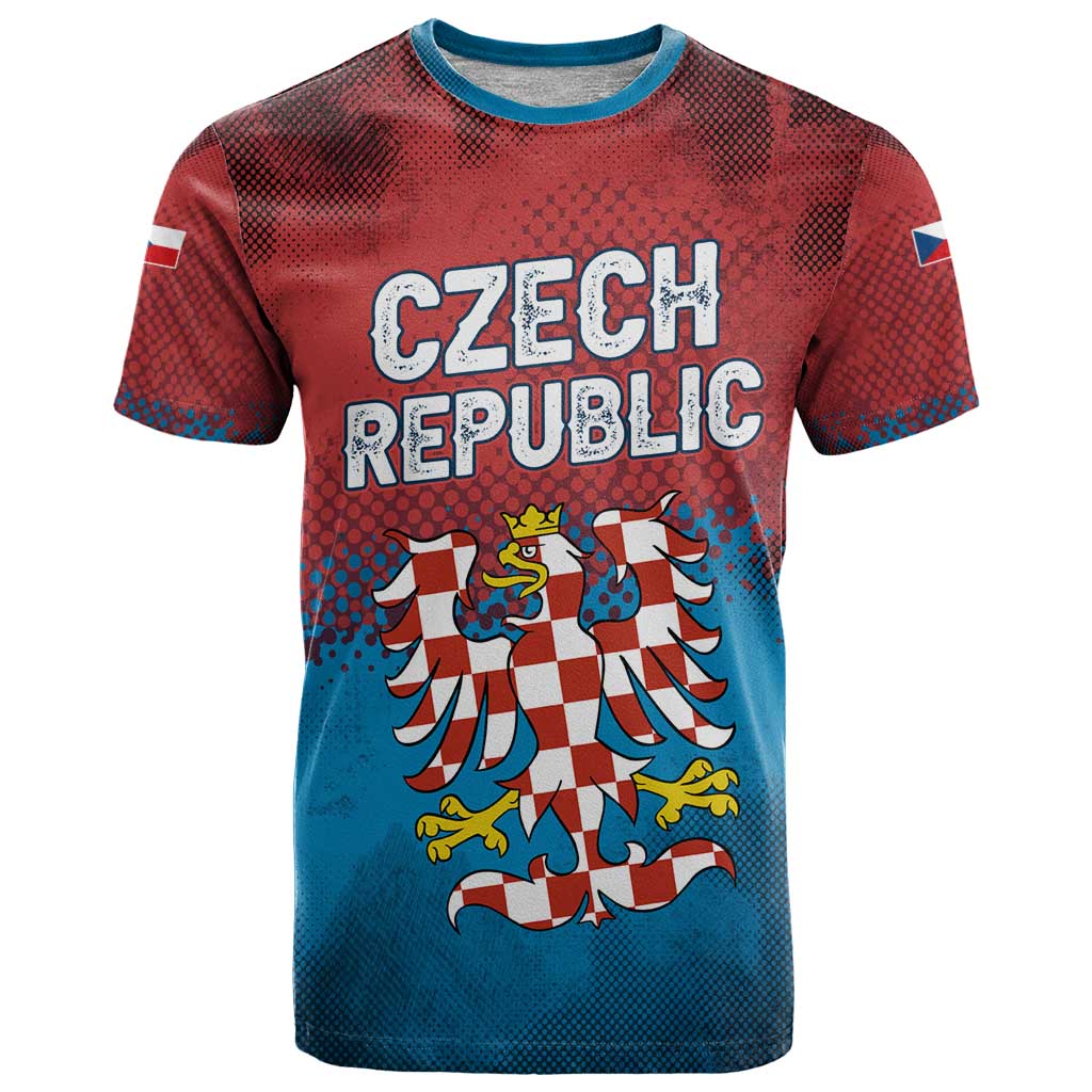 Czech Republic T Shirt with Blue Red Gradient Design and National Coat of Arms - Wonder Print Shop