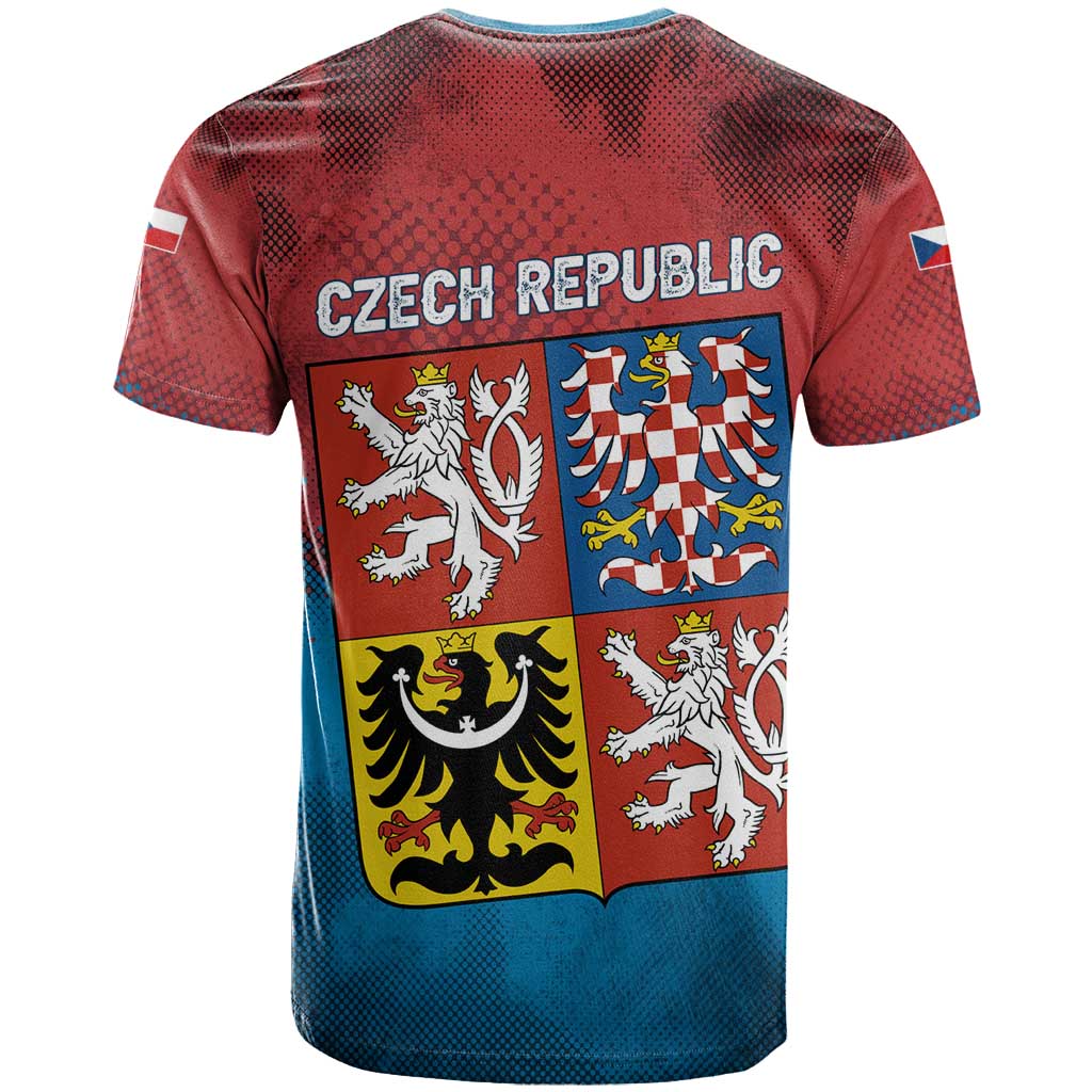 Czech Republic T Shirt with Blue Red Gradient Design and National Coat of Arms - Wonder Print Shop
