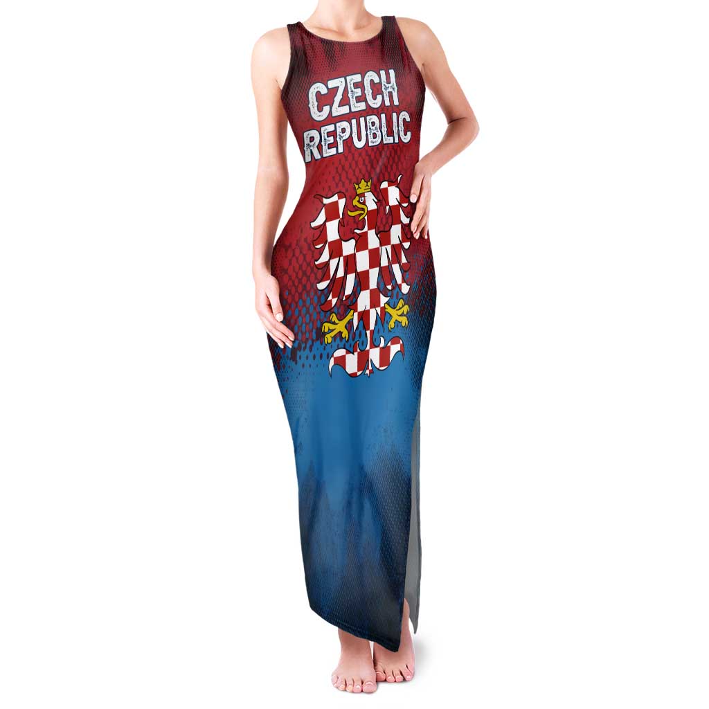 Czech Republic Tank Maxi Dress with Blue Red Gradient Design and National Coat of Arms - Wonder Print Shop