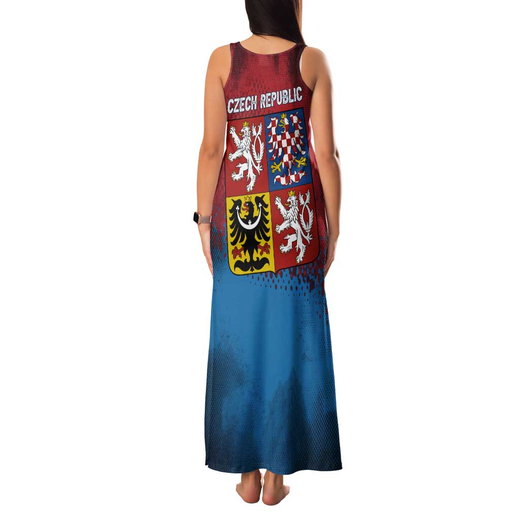 Czech Republic Tank Maxi Dress with Blue Red Gradient Design and National Coat of Arms - Wonder Print Shop
