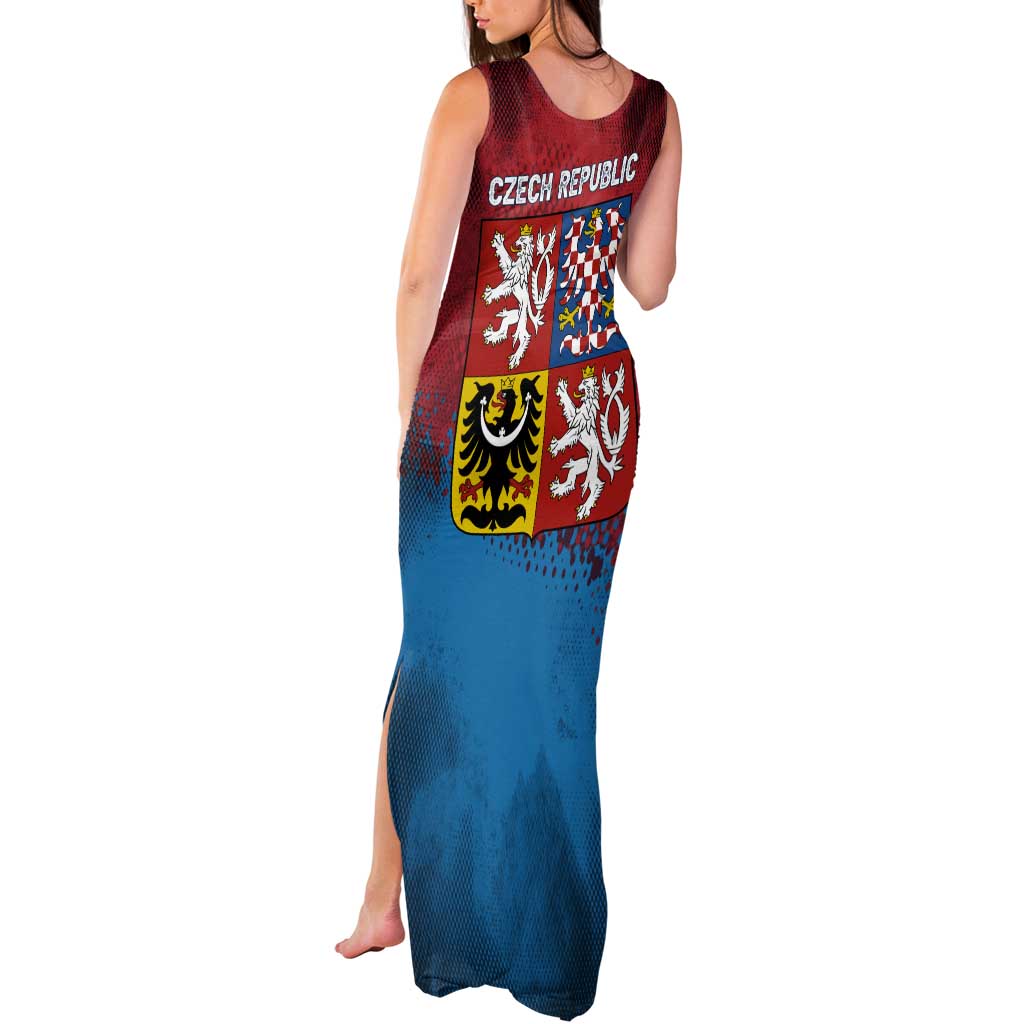 Czech Republic Tank Maxi Dress with Blue Red Gradient Design and National Coat of Arms - Wonder Print Shop