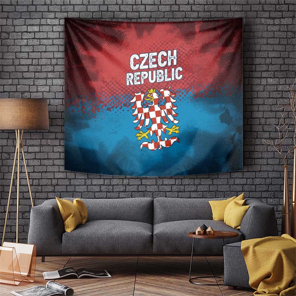Czech Republic Tapestry with Blue Red Gradient Design and National Coat of Arms - Wonder Print Shop