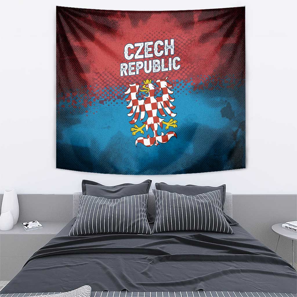 Czech Republic Tapestry with Blue Red Gradient Design and National Coat of Arms - Wonder Print Shop