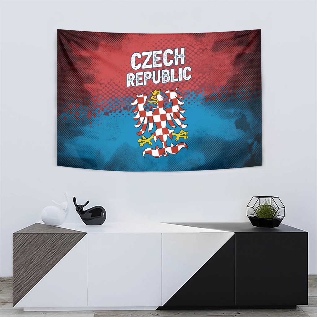 Czech Republic Tapestry with Blue Red Gradient Design and National Coat of Arms - Wonder Print Shop