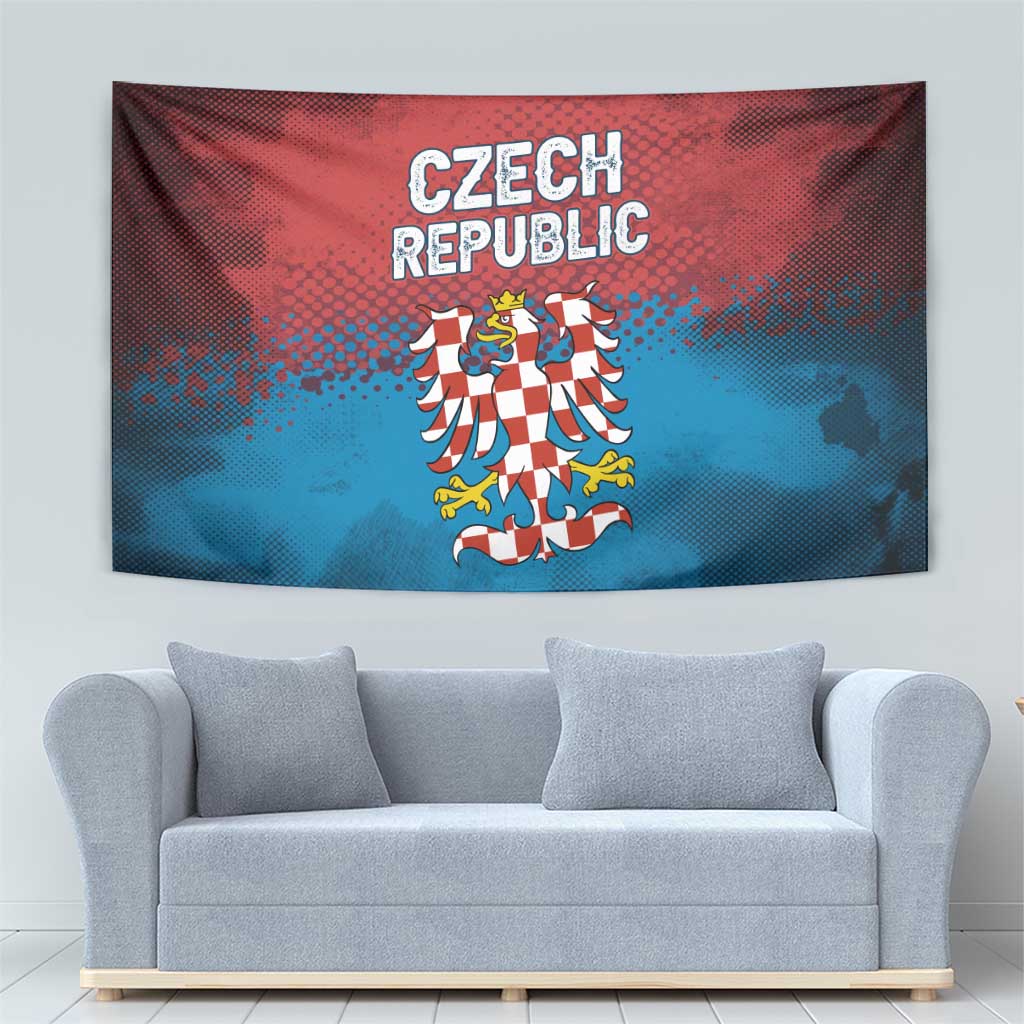 Czech Republic Tapestry with Blue Red Gradient Design and National Coat of Arms - Wonder Print Shop