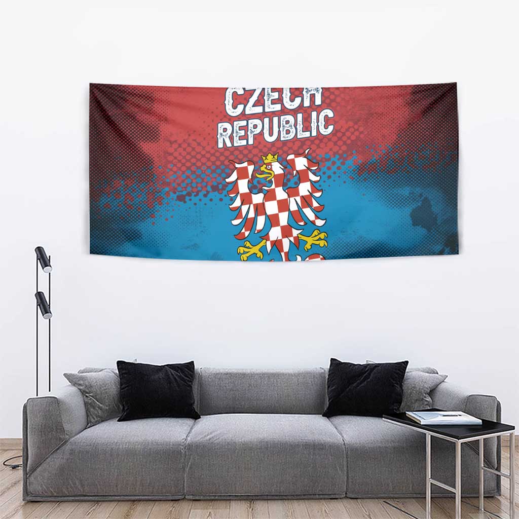 Czech Republic Tapestry with Blue Red Gradient Design and National Coat of Arms - Wonder Print Shop