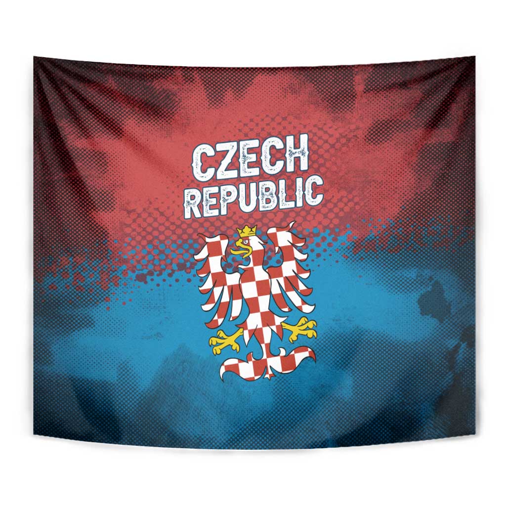 Czech Republic Tapestry with Blue Red Gradient Design and National Coat of Arms - Wonder Print Shop