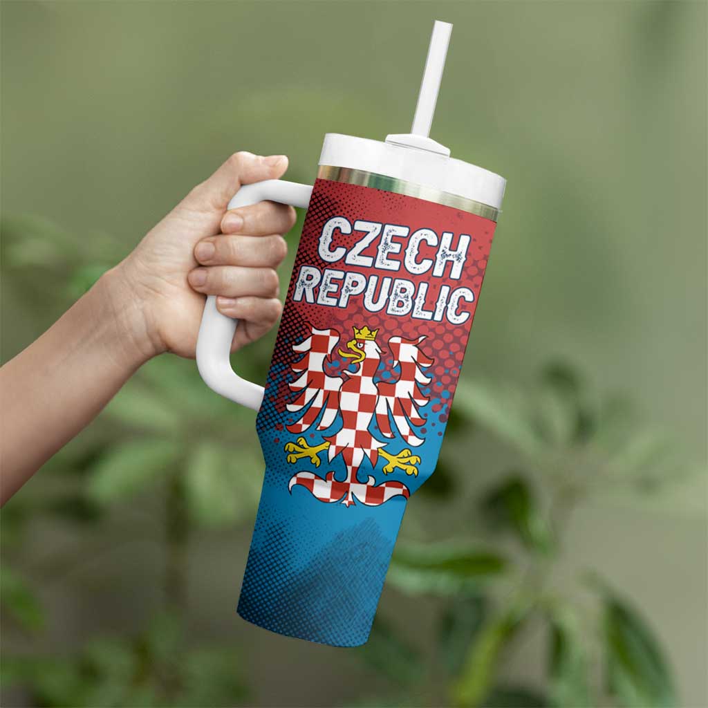 Czech Republic Tumbler With Handle with Blue Red Gradient Design and National Coat of Arms - Wonder Print Shop